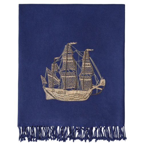 Furn ROMILY Plaid In Acrilico Con Nappe, 130x180 Cm, Colore Oro/Navy, Morbido E Caldo Per Divano E Letto