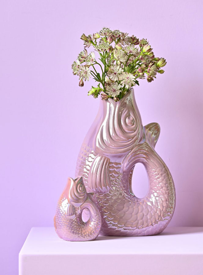 Gift Company Vase Monsieur Carafon L, Decorative Vase in Fish Shape, Pottery, Coral Red, 30.7 cm, 1087405003